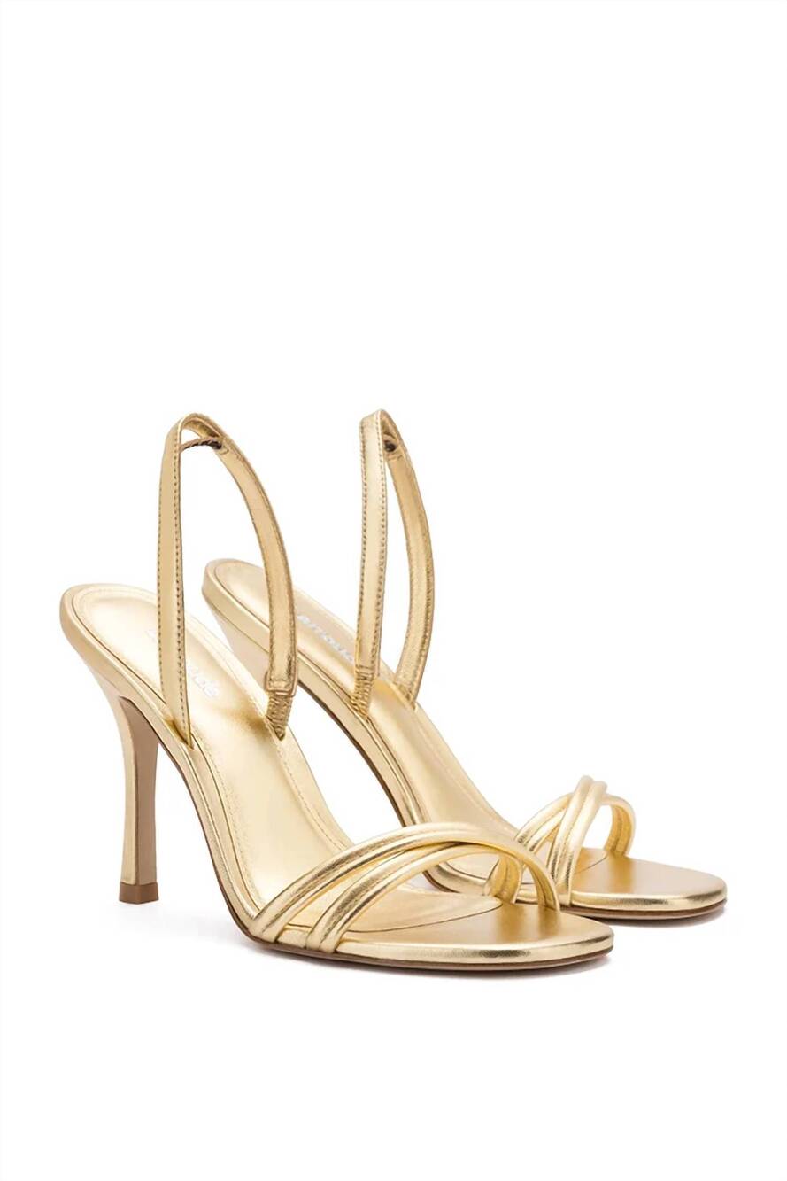 NEW LARROUDE women's annie sandal in gold metallic leather